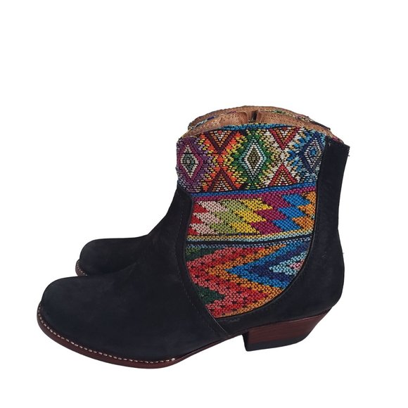 Guatemalan Handmade Aztec Western Leather Chelsea Boots Women's EU37/US 6.5 - Picture 3 of 9